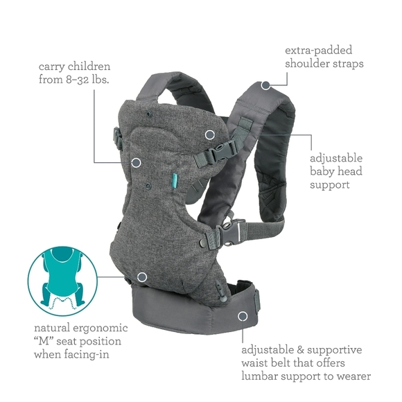 Infantino Flip 4-in-1 Convertible Baby Backpack 4 Position Infants & Toddlers - Picture 6 of 9